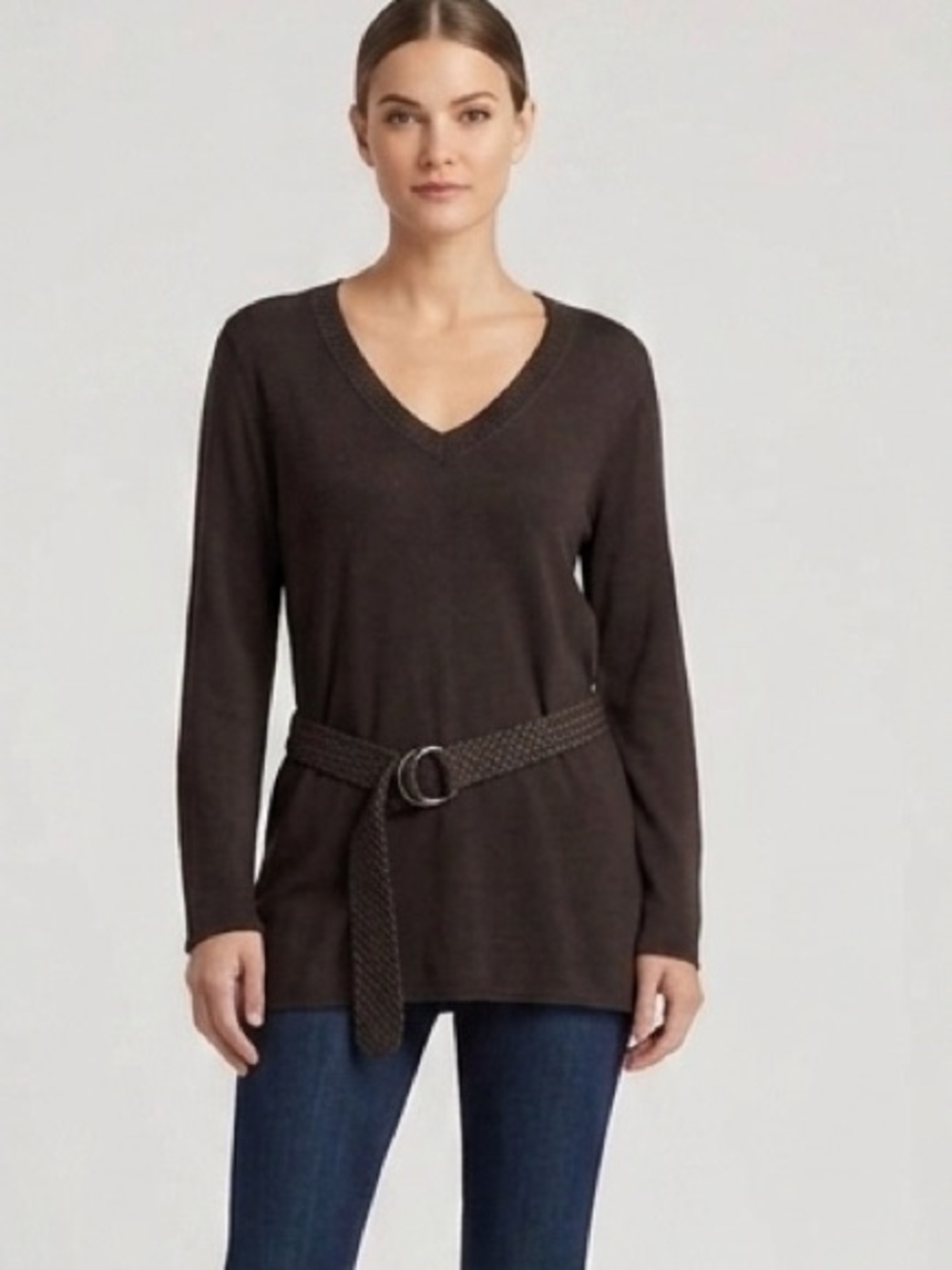 Nine and Co Brown V-neck sweater top